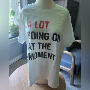 Bella Canvas Taylor Swift Inspired White Graphic Tee with Pink and Black Text